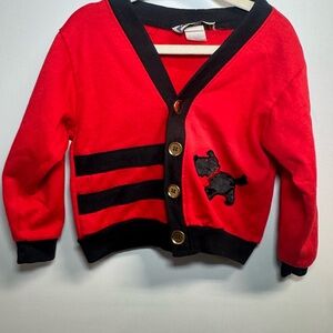 Kids Red Cardigan with Black Trim and Scottie Dog Patch